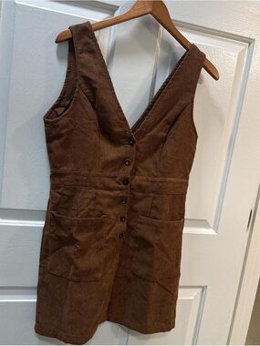 SHEIN Brown Corduroy Button Front Mini Dress